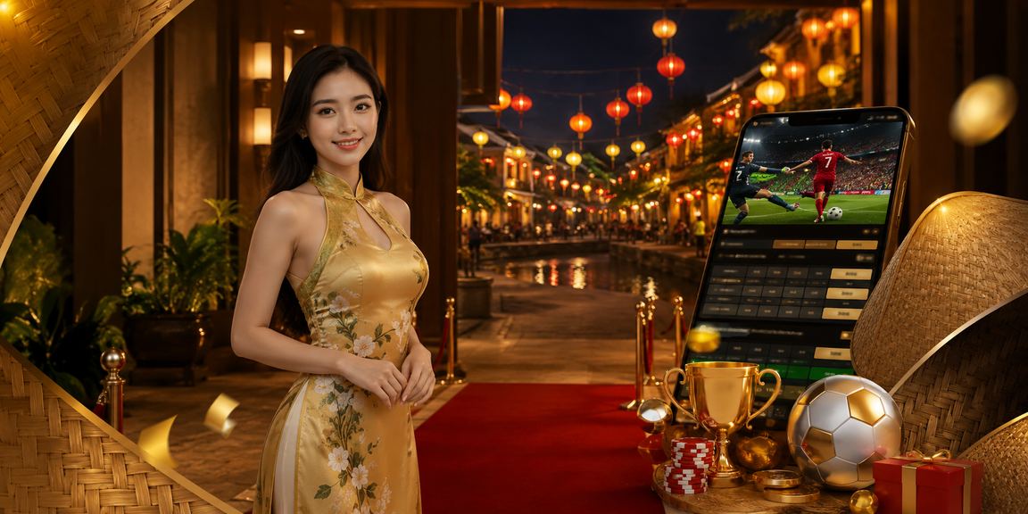 Người phụ nữ đội nón lá tại Hội An đang thưởng thức trò chơi casino và cá cược trực tuyến